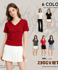 Spandex Blended 230g Slim Fit V-Neck T-Shirt Women