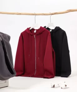 Alternative view of Men's Heavyweight Zip-Up Hoodie – Oversized, Minimalist Solid-Color Streetwear Style (Suitable for Spring/Autumn & Couples) - Model: 832761791148