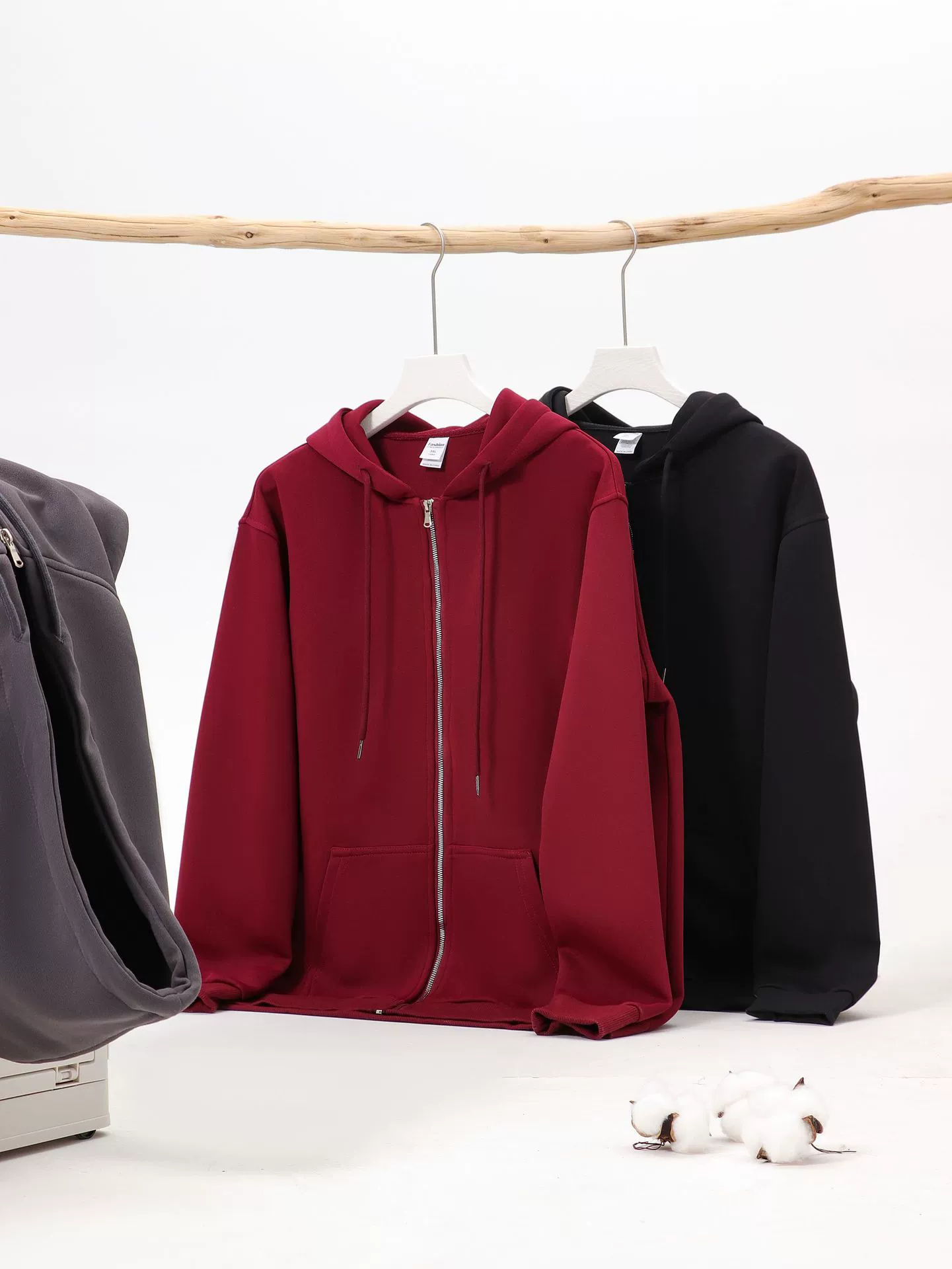 Men's Heavyweight Zip-Up Hoodie – Oversized, Minimalist Solid-Color Streetwear Style (Suitable for Spring/Autumn & Couples) - Model: 832761791148 - 图片 2