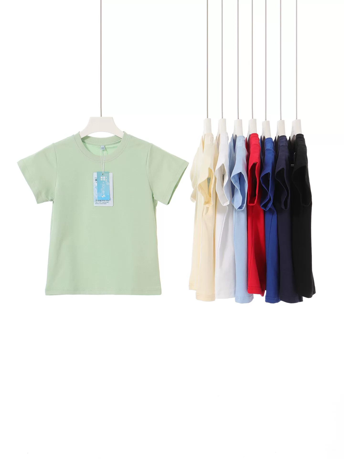 Trendy Solid-Color Kids' T-Shirt: 230g Sorona Cooling Fabric, Crew Neck, Short Sleeve, Outdoor Tech, 5A Antibacterial & Breathable- Model: 910305080354 - 图片 2