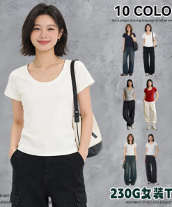 U-Neck Slim Fit Solid Short Sleeve T-Shirt Women
