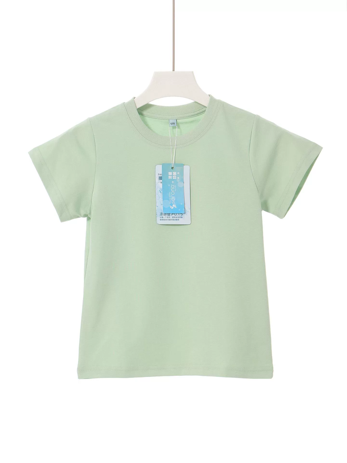 Trendy Solid-Color Kids' T-Shirt: 230g Sorona Cooling Fabric, Crew Neck, Short Sleeve, Outdoor Tech, 5A Antibacterial & Breathable- Model: 910305080354 - 图片 5