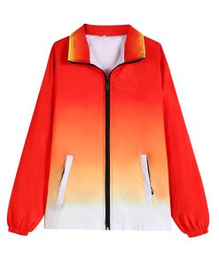 Color-Block Loose-Fit Coat for Daily Wear with Zipper and Stand Collar - Model: 660925630963