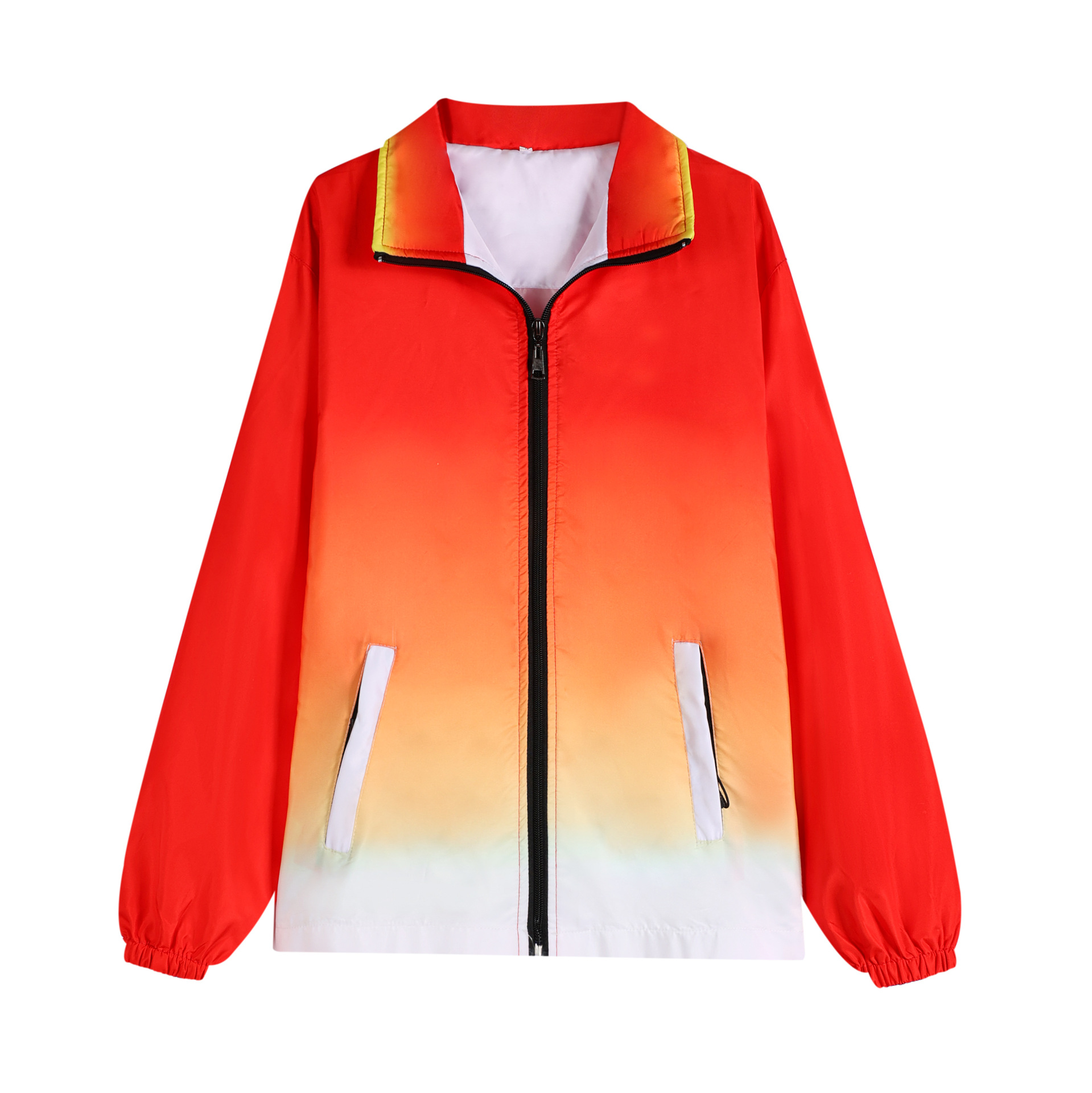 Color-Block Loose-Fit Coat for Daily Wear with Zipper and Stand Collar - Model: 660925630963