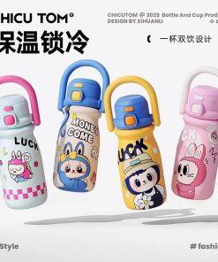 Cartoon Thermos Cup for School with Straw and Handle - Model: 992492362118
