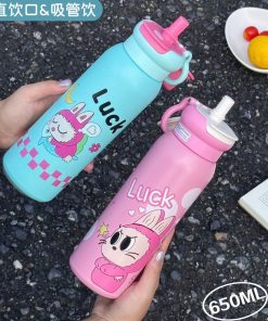 Alternative view of Cartoon Thermos Cup for School with Straw and Handle - Model: 992492362118