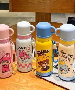 Cartoon Stainless Steel Thermos for School Travel with Straw - Model: 994411584768
