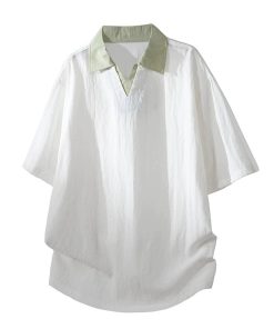 Men's Loose Lyocell T-shirt for Summer Sports with Lapel - Model: 1050015449752