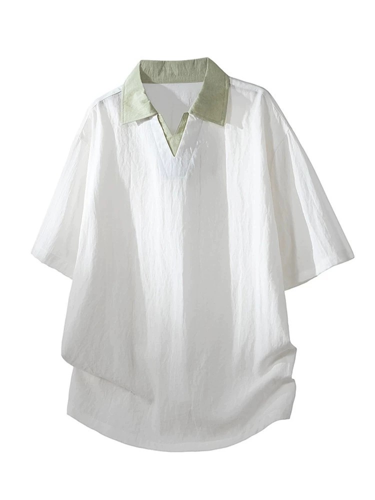 Men's Loose Lyocell T-shirt for Summer Sports with Lapel - Model: 1050015449752