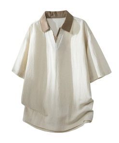 Alternative view of Men's Loose Lyocell T-shirt for Summer Sports with Lapel - Model: 1050015449752