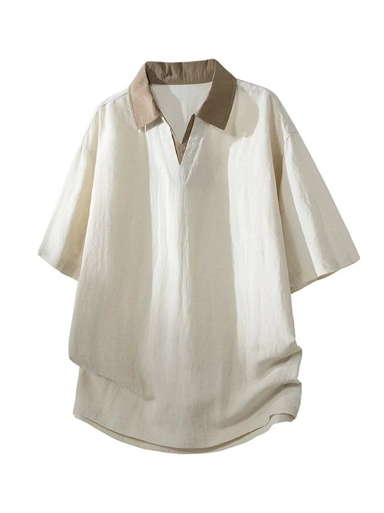 Men's Loose Lyocell T-shirt for Summer Sports with Lapel - Model: 1050015449752 - 图片 2