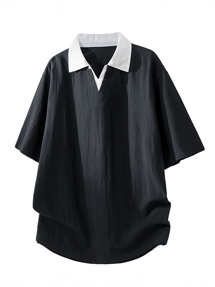 Men's Loose Lyocell T-shirt for Summer Sports with Lapel - Model: 1050015449752 - 图片 3