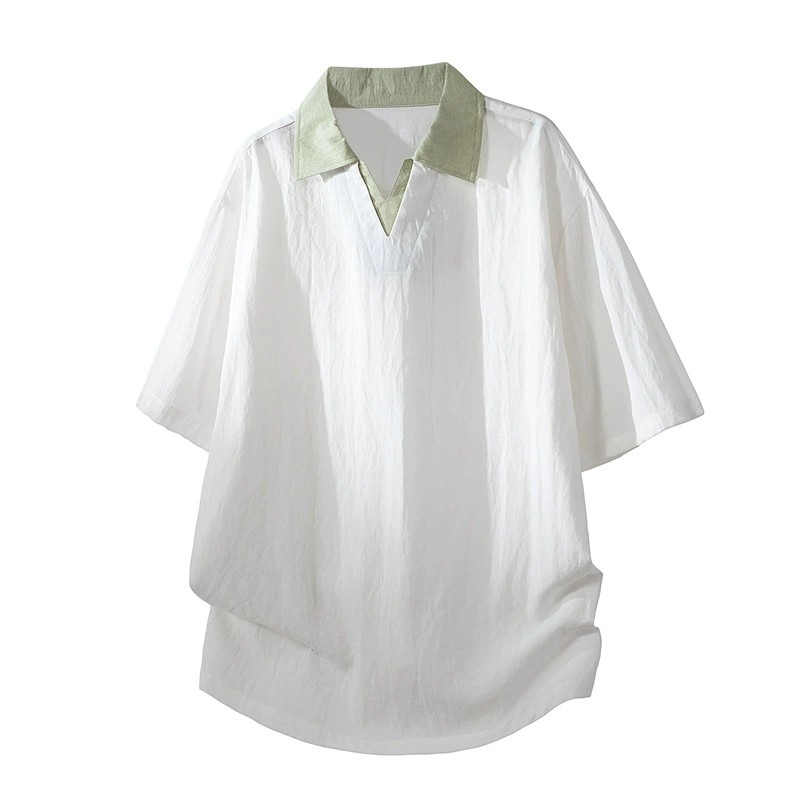 Men's Loose Lyocell T-shirt for Summer Sports with Lapel - Model: 1050015449752 - 图片 4