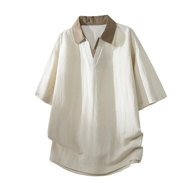 Men's Loose Lyocell T-shirt for Summer Sports with Lapel - Model: 1050015449752 - 图片 5