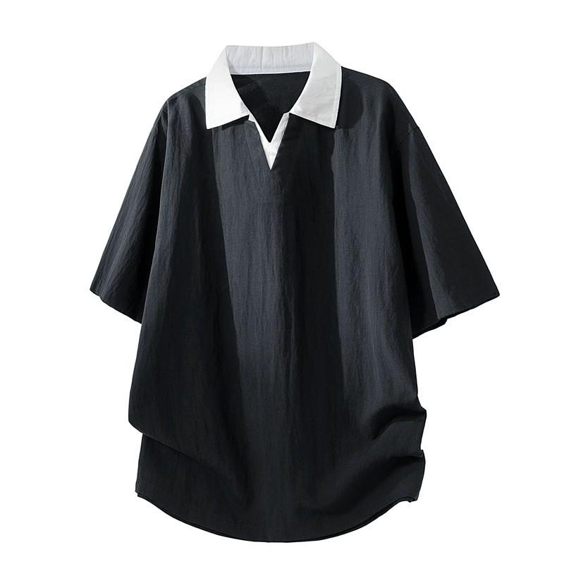 Men's Loose Lyocell T-shirt for Summer Sports with Lapel - Model: 1050015449752 - 图片 6