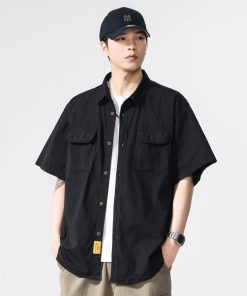 Men's Casual Short Sleeve Shirt for Summer Streetwear with Utility Pockets - Model: 909817020376