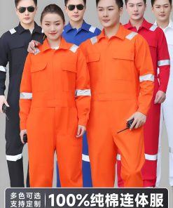 Men's Cotton Overalls for Shipyard Work with Reflective Stripe - Model: 825847449508
