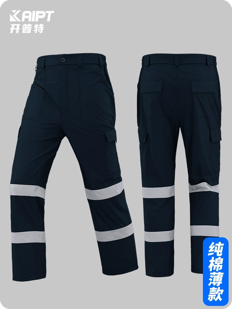 Men's Work Pants with Reflective Stripe for Summer Factory Workshop - Model: 857625056557