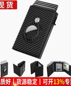 Men's Airtag Wallet with Carbon Fiber Trifold and Large Capacity Card Slots - Model: 740155163320