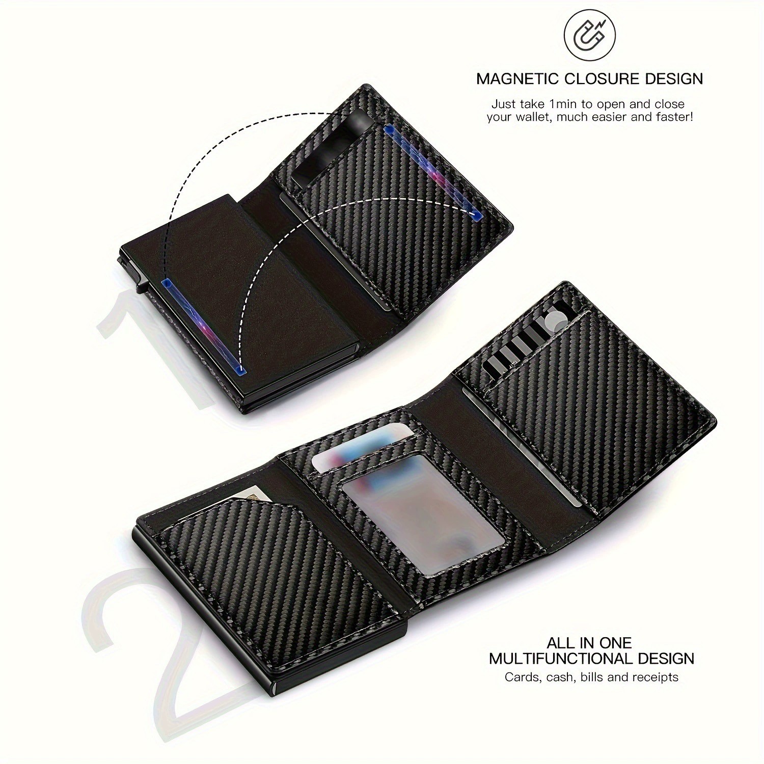 RFID Blocking Card Holder for Men with Magnetic Closure - Model: 765741435544 - 图片 3