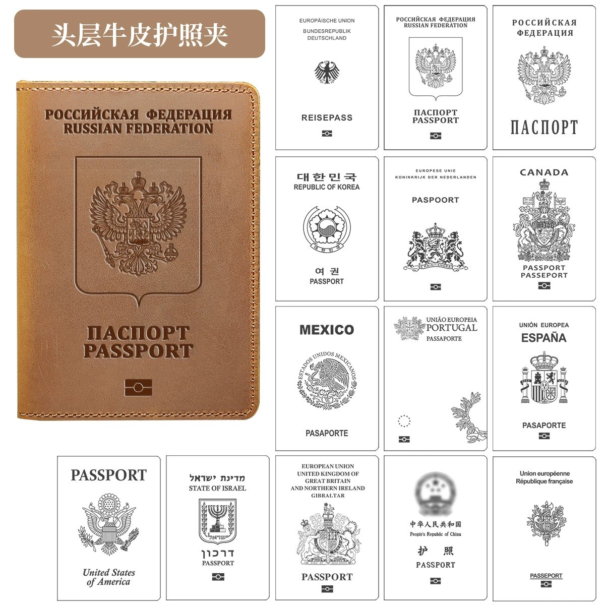 Vintage Leather Passport Wallet for Travel Documents and Cards - Model: 696099106888 - 图片 2