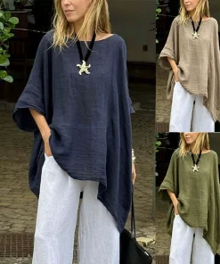 Casual Slimming T-Shirt for Work with Batwing Sleeve - Model: 1047129186773