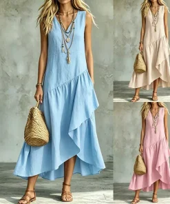 Casual Summer Maxi Dress for Women Sleeveless V-Neck Bohemian Style - Model: 1050616104709