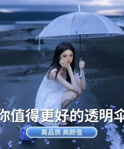 Clear Long Handle Umbrella for Rainy Days with Auto Open - Model: 941333002455