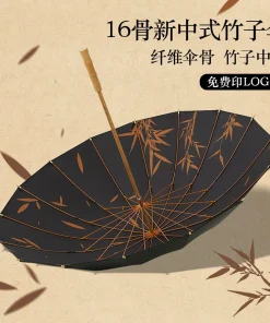 Chinese Style Bamboo Umbrella for Rain and Sun with Wooden Handle - Model: 935400468134