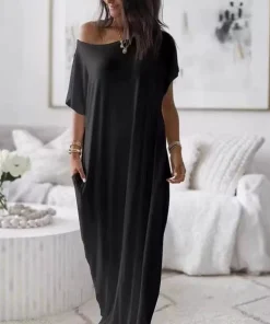 Alternative view of Casual Loose Fit Solid Color Dress for Summer Commute - Model: 1042331365455