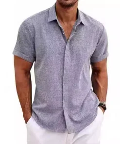 Men's Linen Shirt for Beach Summer Daily Wear Button Down Collar - Model: 819395911526