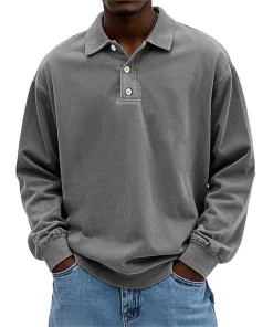 Alternative view of Breathable Men's Polo Shirt for Daily Wear, Machine Washable, Long Sleeve, Spring - Model: 894013780371