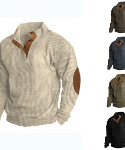 Casual Autumn Men's Corduroy Henley Shirt for Everyday Wear with Turn-down Collar - Model: 750155986721