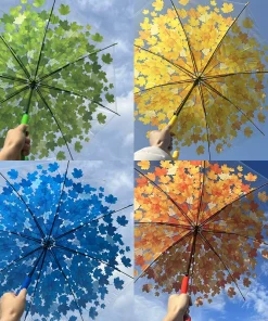 Transparent Maple Leaf Umbrella for Rainy Days with Iron Handle - Model: 728137578631