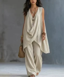 Alternative view of Women's Sleeveless Two-Piece Outfit for Date Night with Wide-Leg Pants - Model: 1048985328704