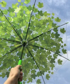 Alternative view of Transparent Maple Leaf Umbrella for Rainy Days with Iron Handle - Model: 728137578631