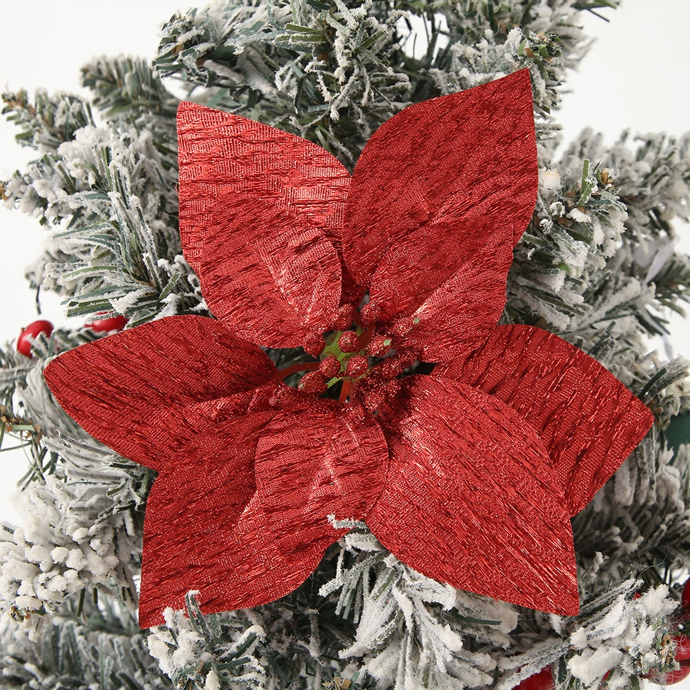 Artificial Poinsettia Christmas Tree Decoration with Metallic Glitter for Festival - Model: 1054578909058 - 图片 10