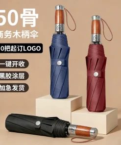 Windproof Umbrella for Rain and Sun with Wood Handle - Model: 1009484962537