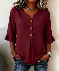 Alternative view of Casual Solid Color Pleated Shirt for Daily Wear - Model: 1046556639022