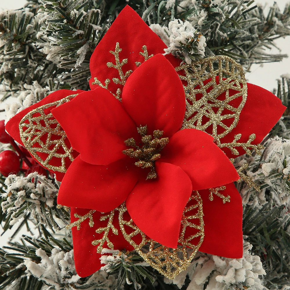 Glitter Poinsettia for Christmas Tree Decor with Hollow Edge - Model: 1060451728443 - 图片 6