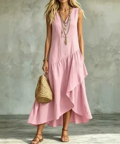 Alternative view of Casual Summer Maxi Dress for Women Sleeveless V-Neck Bohemian Style - Model: 1050616104709
