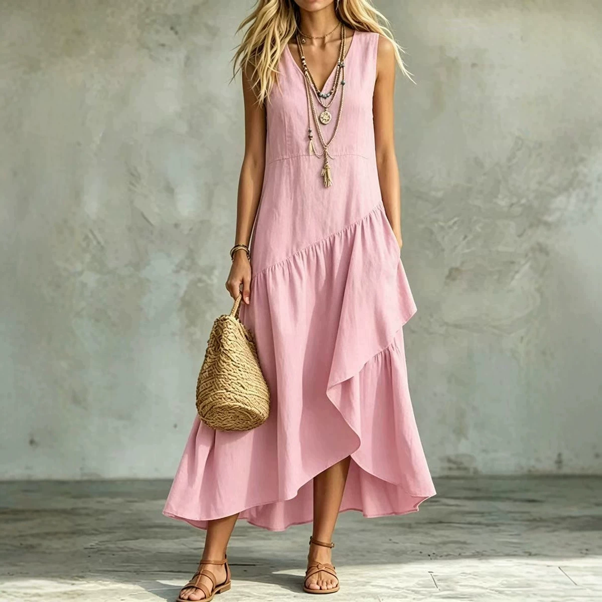 Casual Summer Maxi Dress for Women Sleeveless V-Neck Bohemian Style - Model: 1050616104709 - 图片 2