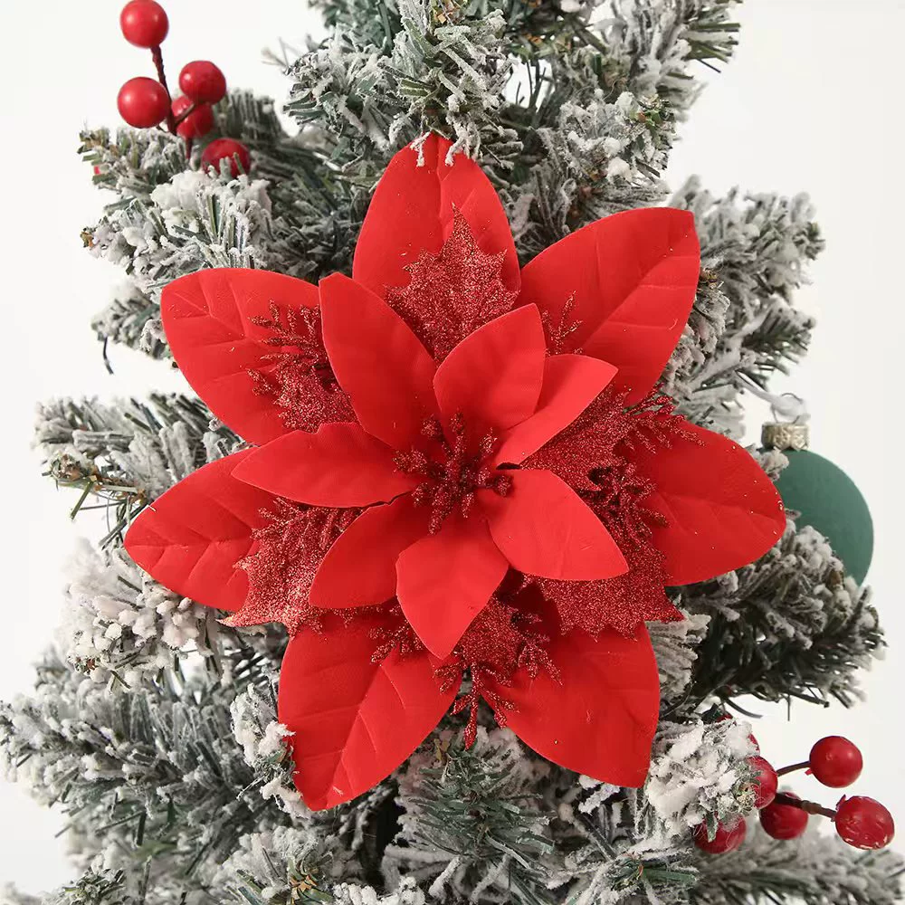 Glitter Poinsettia Artificial Flower for Christmas Tree Holiday Decor - Model: 1058267720705 - 图片 8
