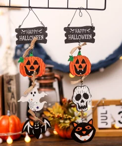Halloween Door Hanging Wooden Pumpkin Ghost Ornament for Party Gathering - Model: 728179298545
