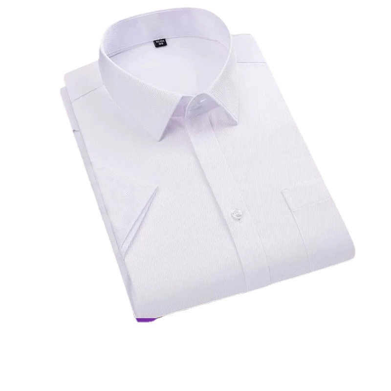 Men's White Short Sleeve Shirt for Office Work Wrinkle-Free Cotton Blend with Spread Collar - Model: 722406404451 - 图片 5
