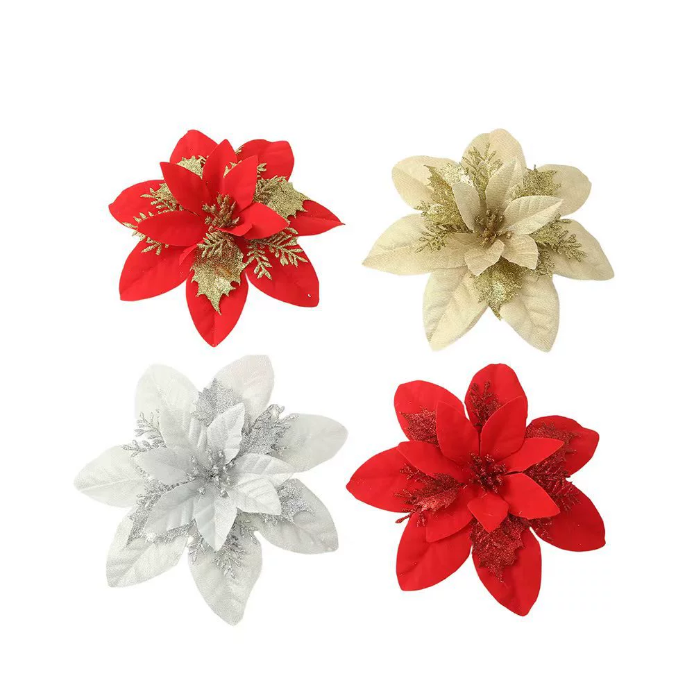 Glitter Poinsettia Artificial Flower for Christmas Tree Holiday Decor - Model: 1058267720705
