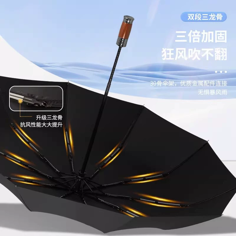 Windproof Umbrella for Rain and Sun with Wood Handle - Model: 1009484962537 - 图片 3