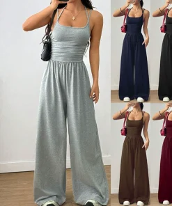 Casual Summer Tube Top Jumpsuit for Women with Strappy Design - Model: 1020592444297