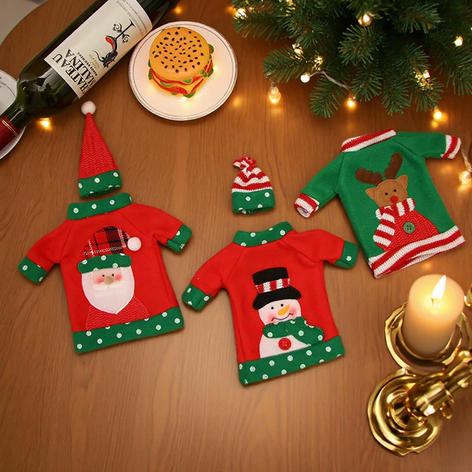 Christmas Tableware Set for Wine Bottle Decoration with Santa Claus - Model: 723686887800 - 图片 2