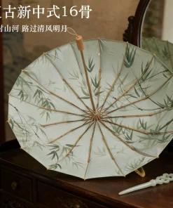 Classic Chinese Style Umbrella for Rain and Sun with Alloy Ribs and Wood Handle - Model: 1032100479461